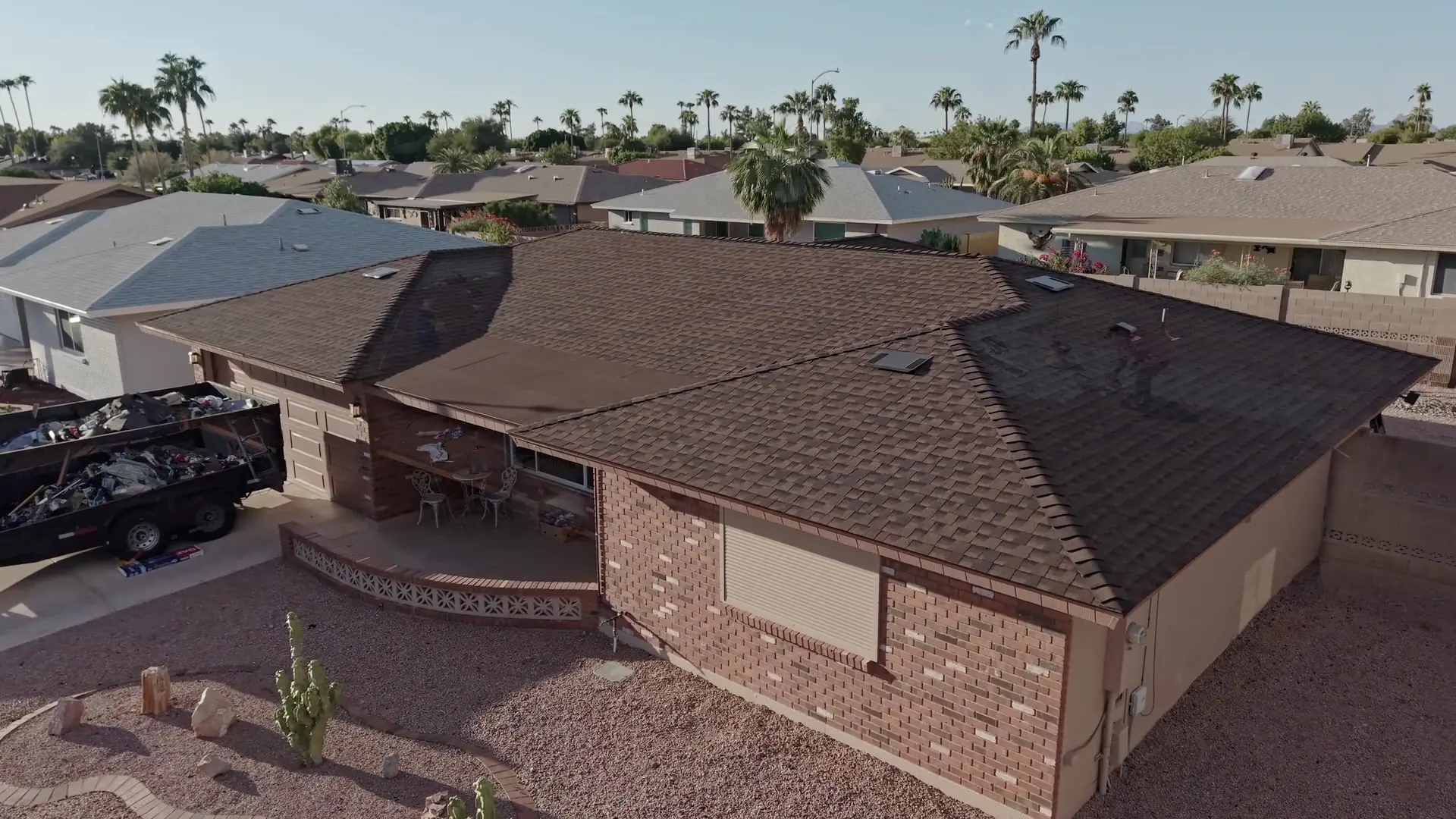 Drone view of a home with a new roof by Restoration X