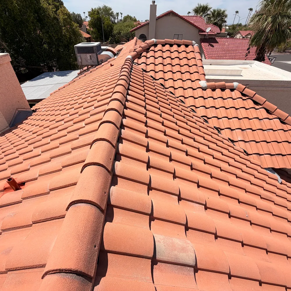Finished clay tile ridge line